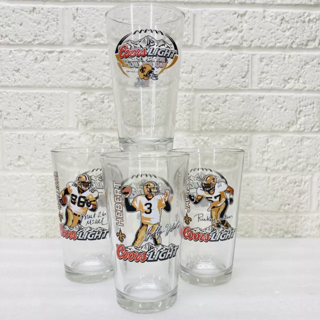 VTG‼ Coors Beer Pint Collector's Glass Set Bobby Hebert Deuce McAllister w/ Box