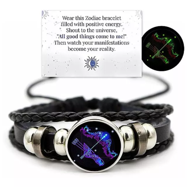 ZODIAC SIGNS SPIRIT Bracelet,Adjustable 12Constellation Zodiac Leather ...