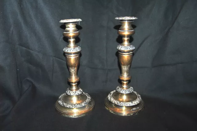 Antique Pair of Silver Plated Candle Holders with Fancy Design - No monograms