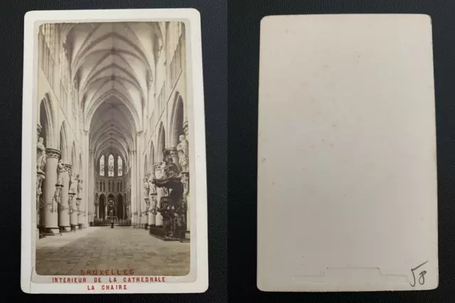 Belgique, Bruxelles, cathédrale Ste Gudule Vintage albumen carte de visite, CDV.