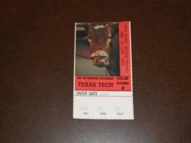 1987 Texas Tech At Texas College Football Ticket Stub