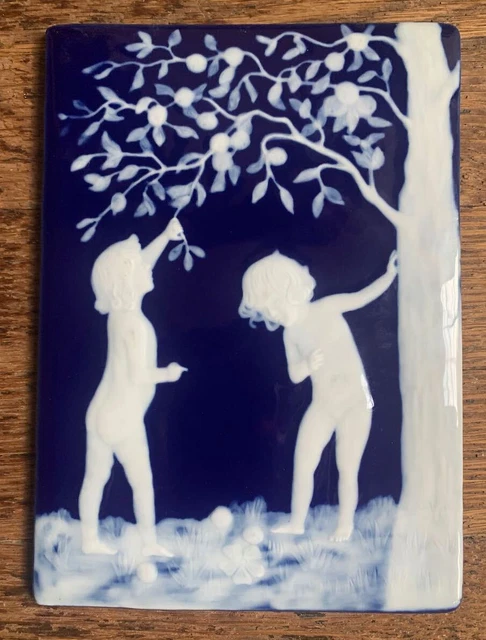 Arts & Crafts pate sur pate porcelain tile Children picking Fruit Minton Limoges