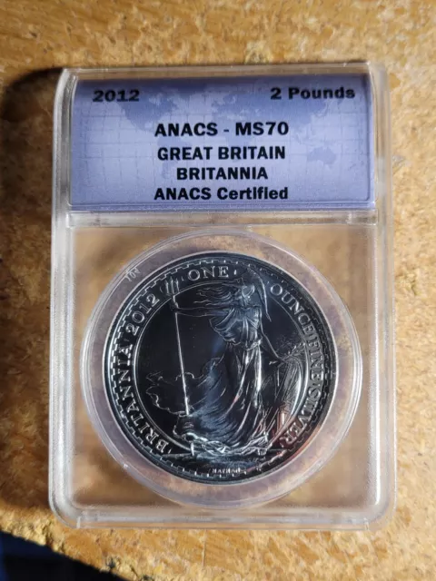 2012 Great Britain Britannia 2 Pounds 1 oz Silver Coin ANACS MS70