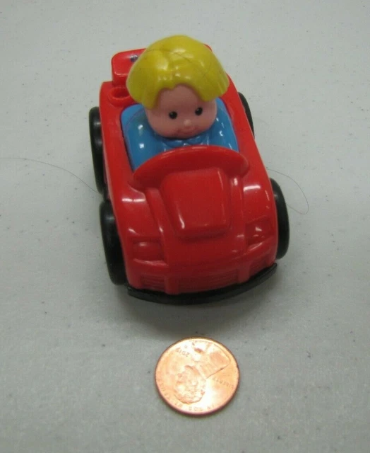 FISHER PRICE LITTLE People EDDIE BOY in RED SPORTS CAR Wheelies Wheelie