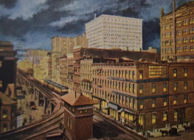 Chicago Illinois Color Art Print Elevated Railroad Wabash Ave Antique 1908