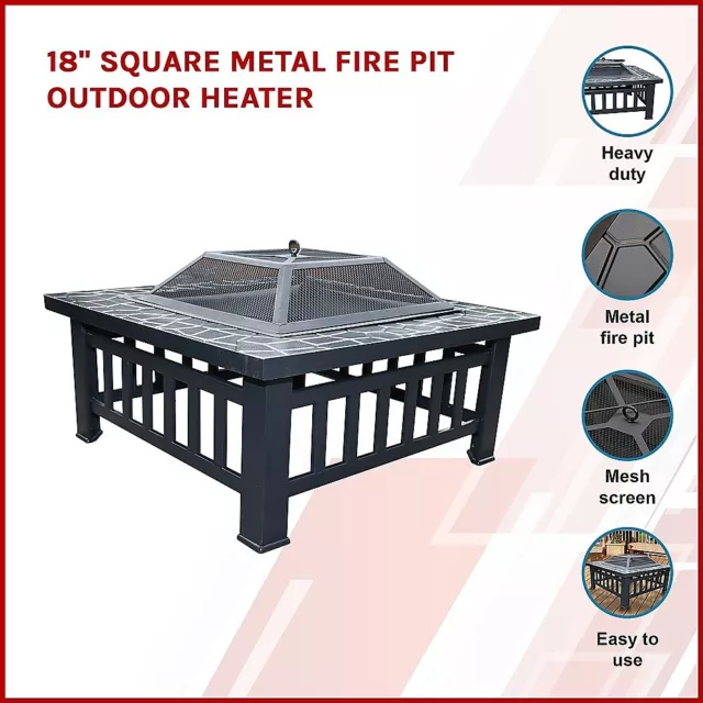 18&quot; Square Metal Fire Pit Outdoor Heater 2