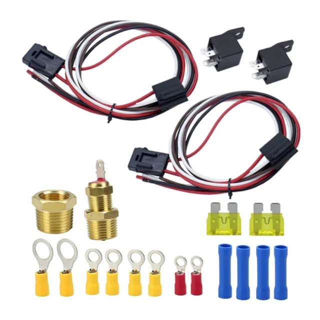 12V 40Amp175°-185° Thermostat Dual Electric Cooling Fan Wiring Relay Sensor Kits