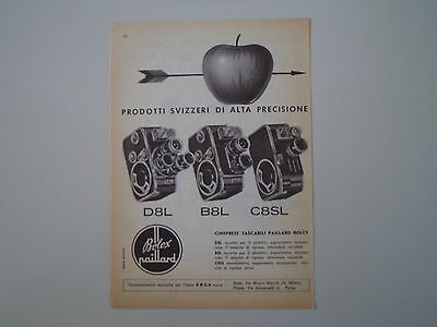 advertising Pubblicità 1961 BOLEX PAILLARD CINEPRESE D8L/B8L/C8SL 
