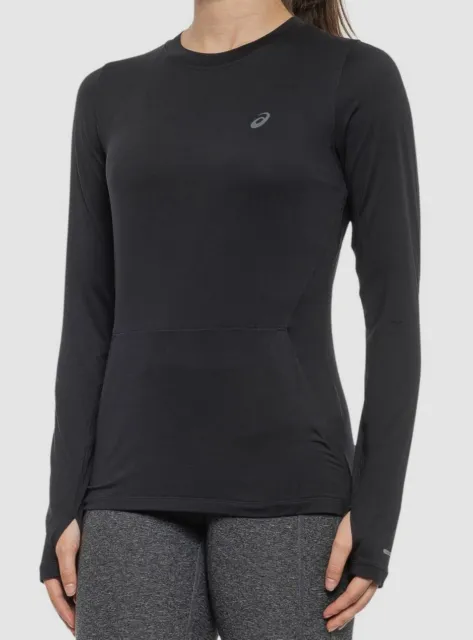 $60 Asics Women's Black Thermopolis Black Long Sleeve Logo T-Shirt Tee Size M