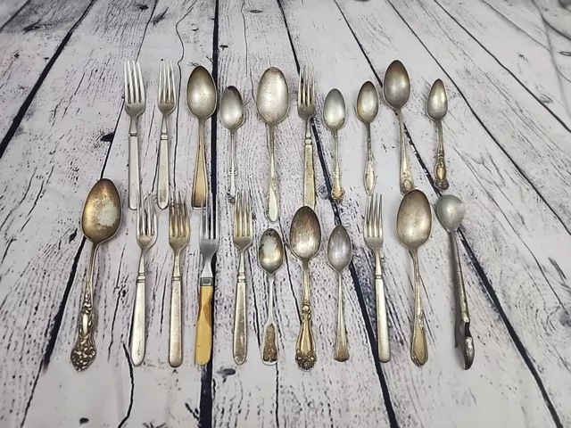 Lot of 20 Pieces Vintage Silver Plated Silverware Scrap Mixed