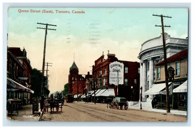 1910 Queen Street East Gibbons Bros Trolley Horse Wagon Toronto Canada Postcard