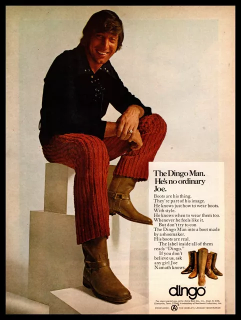 1970 Joe Namath New York Jets QB "The Dingo Man" Acme Boots Vintage Print Ad