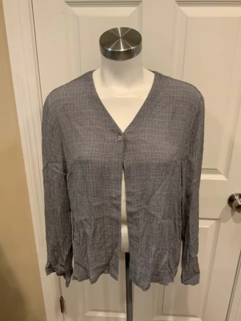 Eileen Fisher Gray Plaid Single Button Top, Size Medium