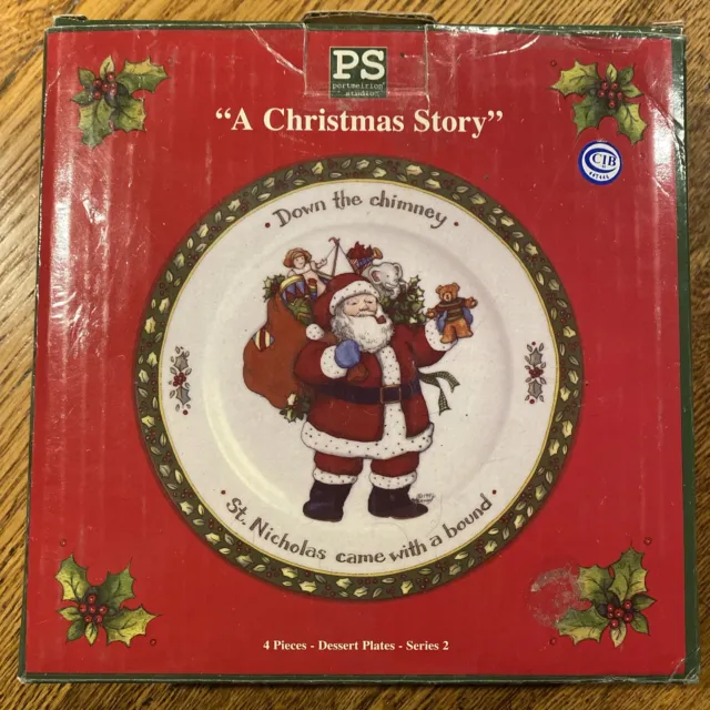 Portmerion Studio “A Christmas Story” 4 Dessert Plates Susan Winget W/box