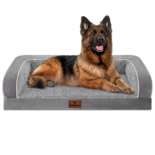 Gray Orthopedic Large Dog Bed 3Side Memory Foam Bolster Soft Pet Sofa with Cover