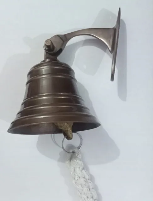 Antique Brass Ship Bell Nautical Hanging Door Bell With Wall Mounted Bracket