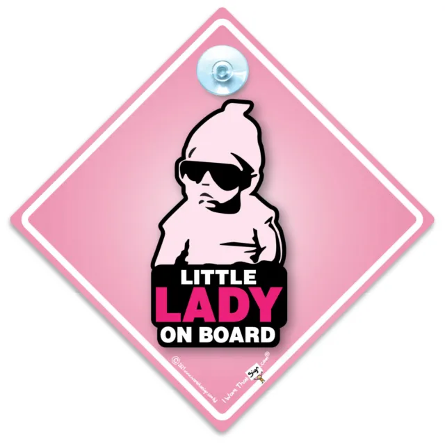 Letrero de coche Little Lady a bordo, ventosa bebé con capucha a bordo letrero en rosa