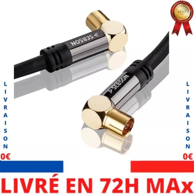 SEBSON Câble d'Antenne TV Radio Coaxial 2m Coudé 90°  Femelle/Male, 105dB 75 Ohm