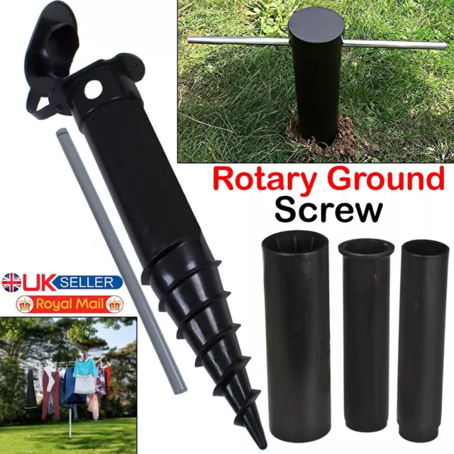 Ground Spike Screw In Base Rotary Clothes Washing Line Parasol Holder Soil Stand