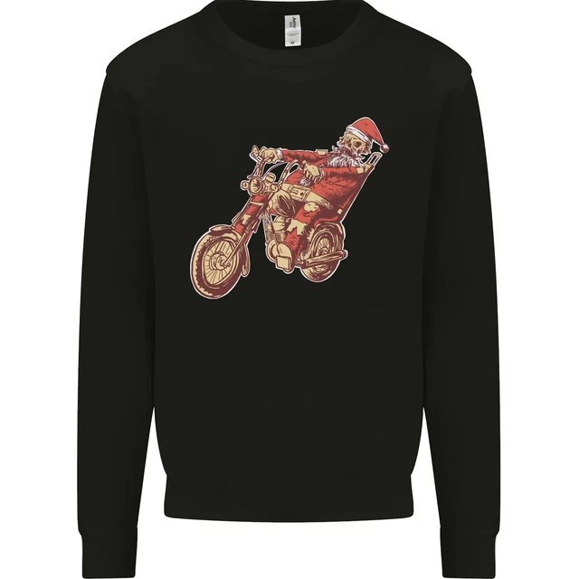 Biker Santa Christmas Motorcycle Chopper Skull Mens Sweatshirt Jumper