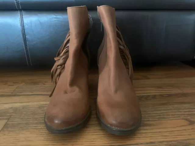 Steve Madden Woodstock Brown Leather High Heel Zip Fringe Ankle Boots Size 8.5 M 3