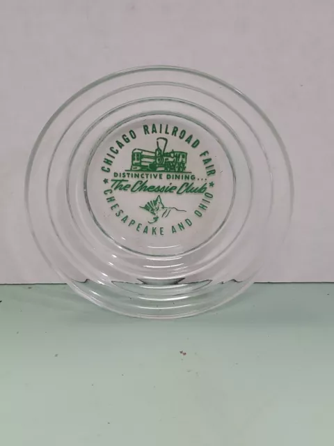 Chicago Railroad Fair Chessie club 4" glass ashtray Chesapeake & Ohio Railway