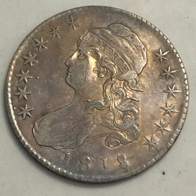 1818/7 Capped Bust early silver half dollar XF-AU lt cleaning has retoned. #mlr1