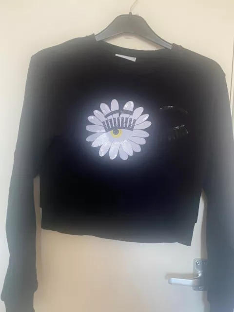 Designer Chiara Ferragni Italian Womens Black Cropped Sweater