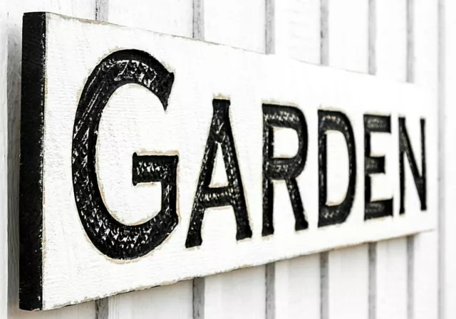 Garden Sign - Carved in a Solid Wood Board Rustic Distressed Farmhouse