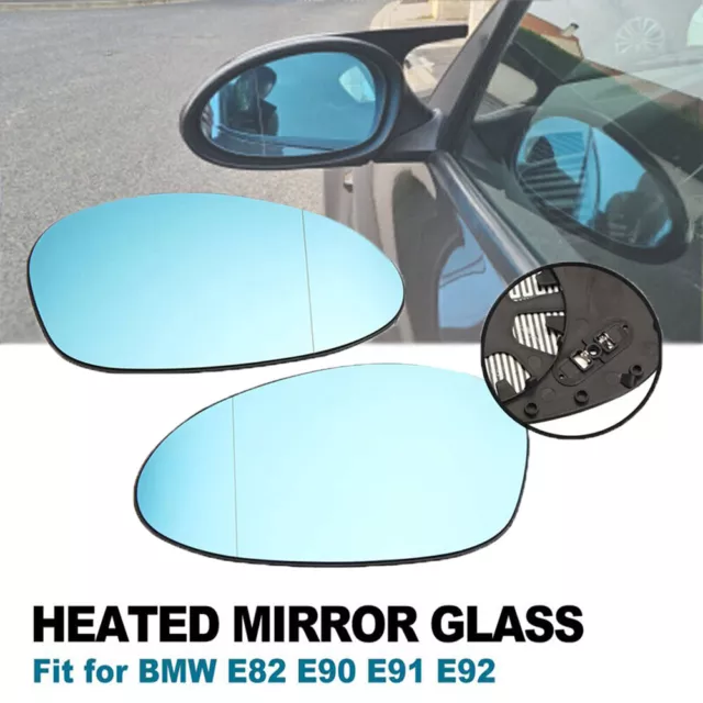 Pair Rearview Door Wing Mirror Glass Heated Blue For BMW E81 E88 E90 E91 E92 E93