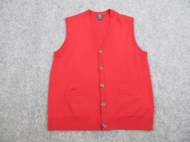 Brooks Brothers Sweater Mens Medium Red Wool Knit Sleeveless Vest Button Up