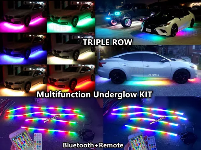 TRIPLE Row CHASING Flow Reverse Turn Signal Car Underglow LED Strips Lights KIT