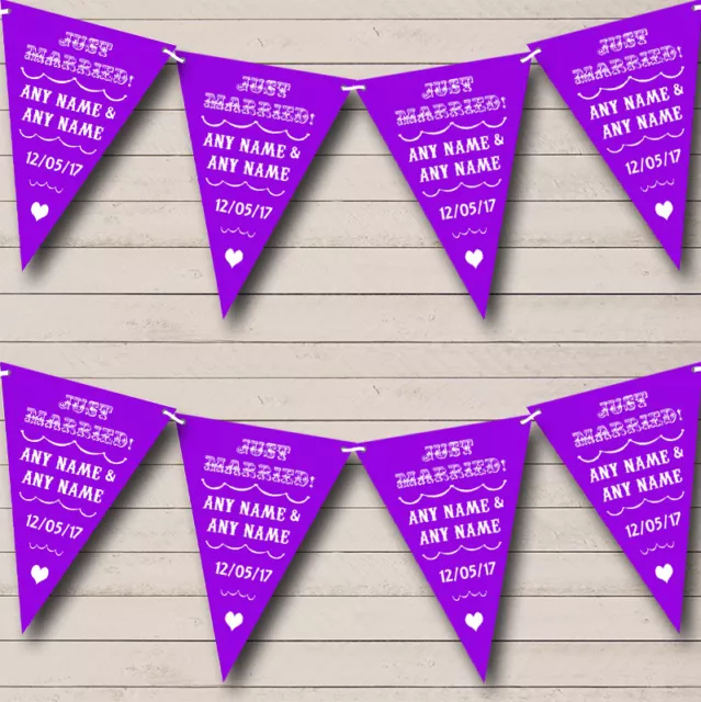 Party Banner Bunting Vintage Just Married Purple Wedding Venue or Reception