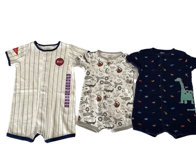 Lot Of 3 Carters Baby Boy Snap Front Button Rompers Size 18-24 Months