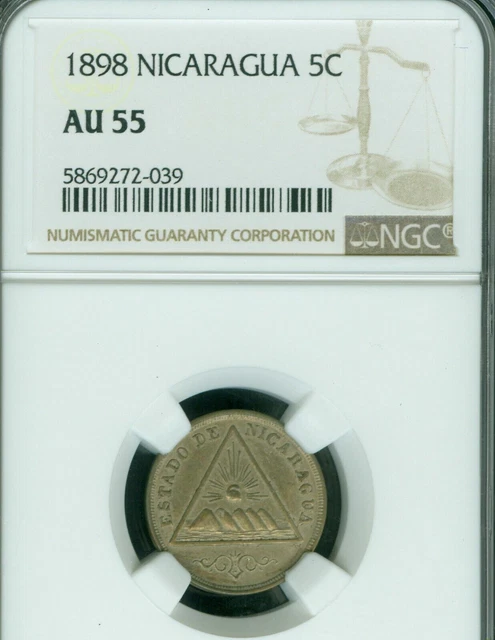 1898 Nicaragua 5 Centavos Ngc Au55 Tough Date  *