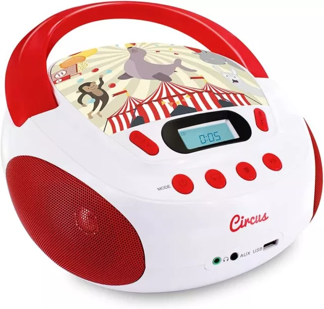 Metronic Lettore Cd Mp3 Per Bambini Con Porta Usb Circus Rosso E Bianco Potenza