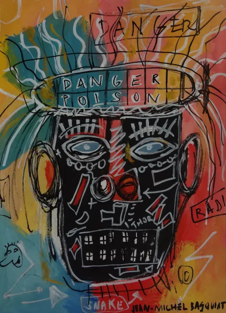 Fine unique painting – Expressive portrait, signed Jean Michel Basquiat, w COA 2