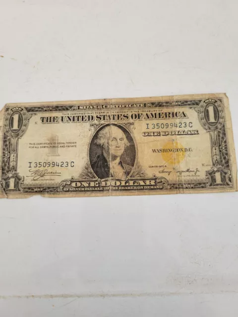 $1 1935-A North Africa Silver Certificate Yellow Seal WWII Emergency Issue Bill