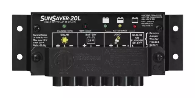 Controlador de carga solar Morningstar SS-20L-24V SunSaver 20 amperios 24 voltios con LVD