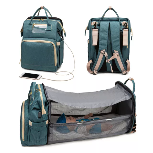 Travel Bassinet, With Portable Baby Bed, Diaper Bag, Backpack with USB 2