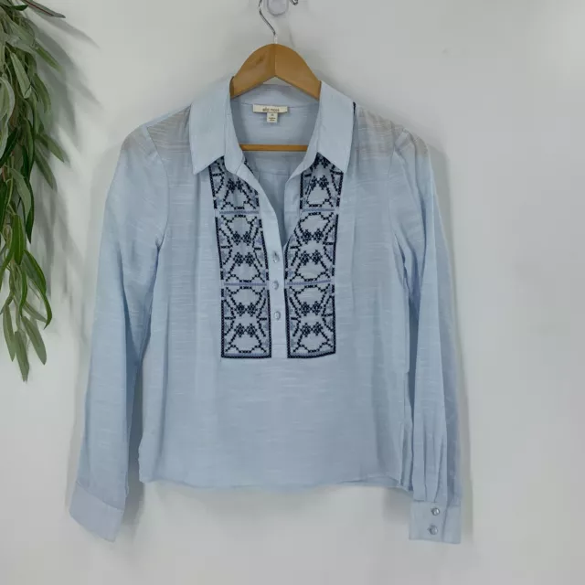 Ella Moss Womens Embroidered Shirt Size XS Blue Long Sleeve Top Popover Woven