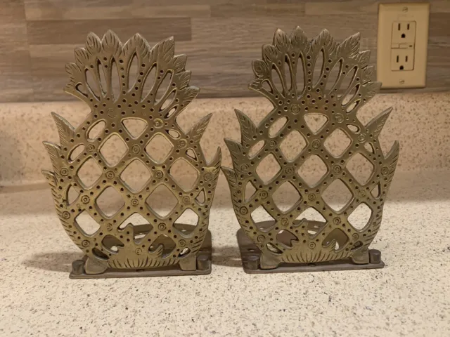 Vintage Brass Pineapple 6" Bookends Foldable Mid Century Modern Eclectic Decor
