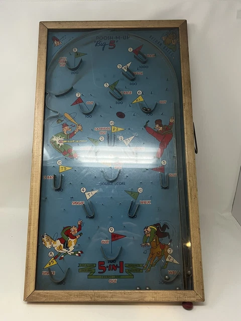 Pinball type 1933 tabletop Baseball Game Poosh M Up Big 5 Vintage
