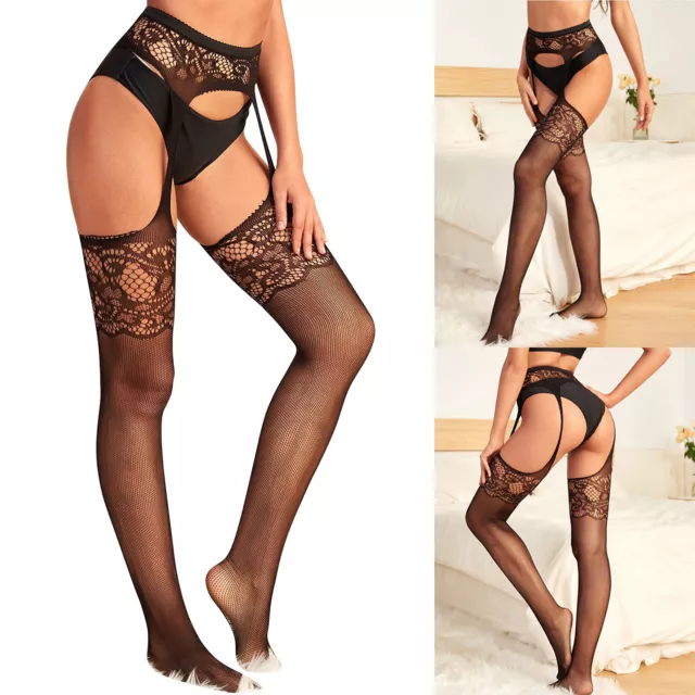 Women Lingerie Garter Belt Stocking Fishnet Thigh High Tight Suspender Pantyhose