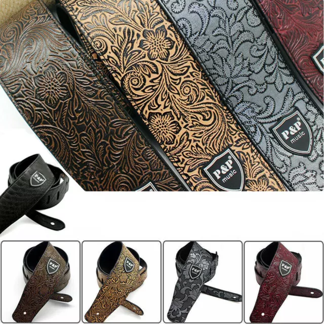 Belt Leather Guitar Strap Electric Guitar Strap Embossed Acoustic Guitar Strap