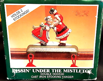 Midwest Cast Iron Santa&Mrs Claus Kissing Under Mistletoe Double Stocking Hanger