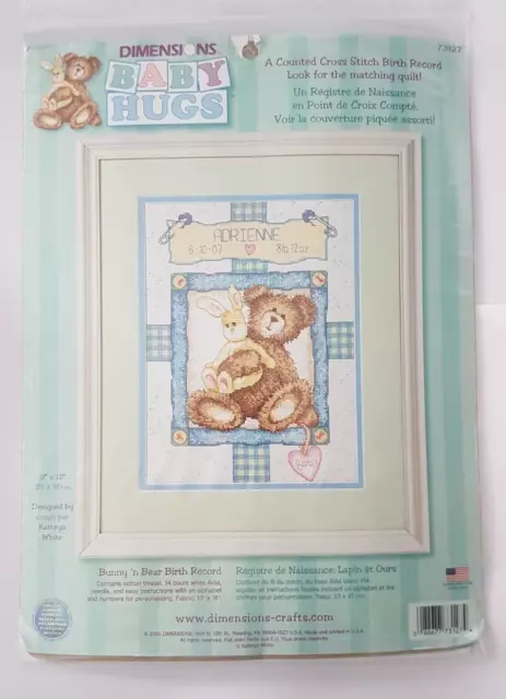 Dimensions Cross stitch kit  Baby Hugs Bunny N Bear Birth Record  9" x 12" 14 ct