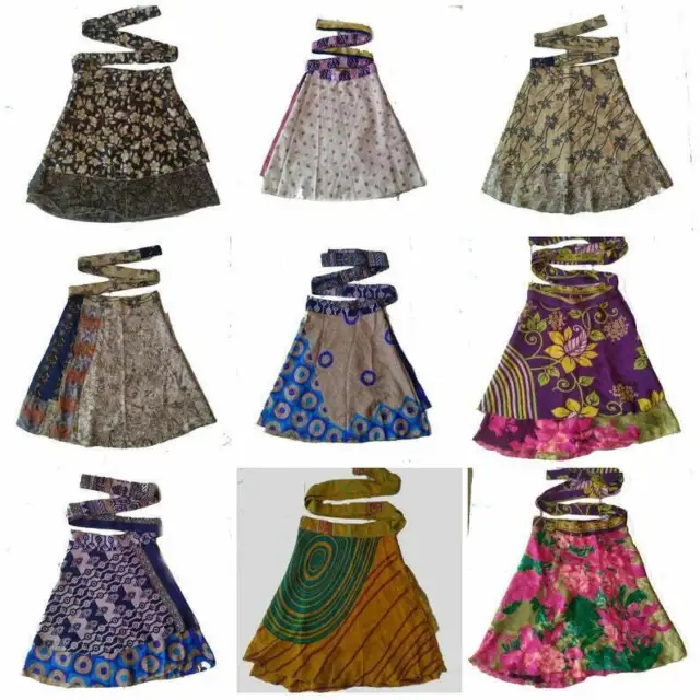 Vente en gros Lot Mini Wrap soie Hippie plage magique robe courte jupes...