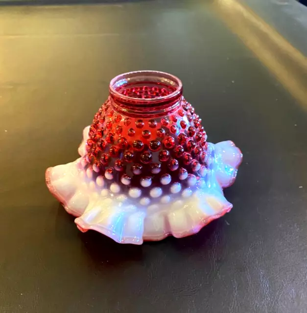 Antique Fenton Opalescent Cranberry Hobnail Lamp Shade