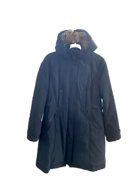 Vince Camuto Womens Hooded Faux-Fur-Trim Down Coat Parka Large Navy Blue